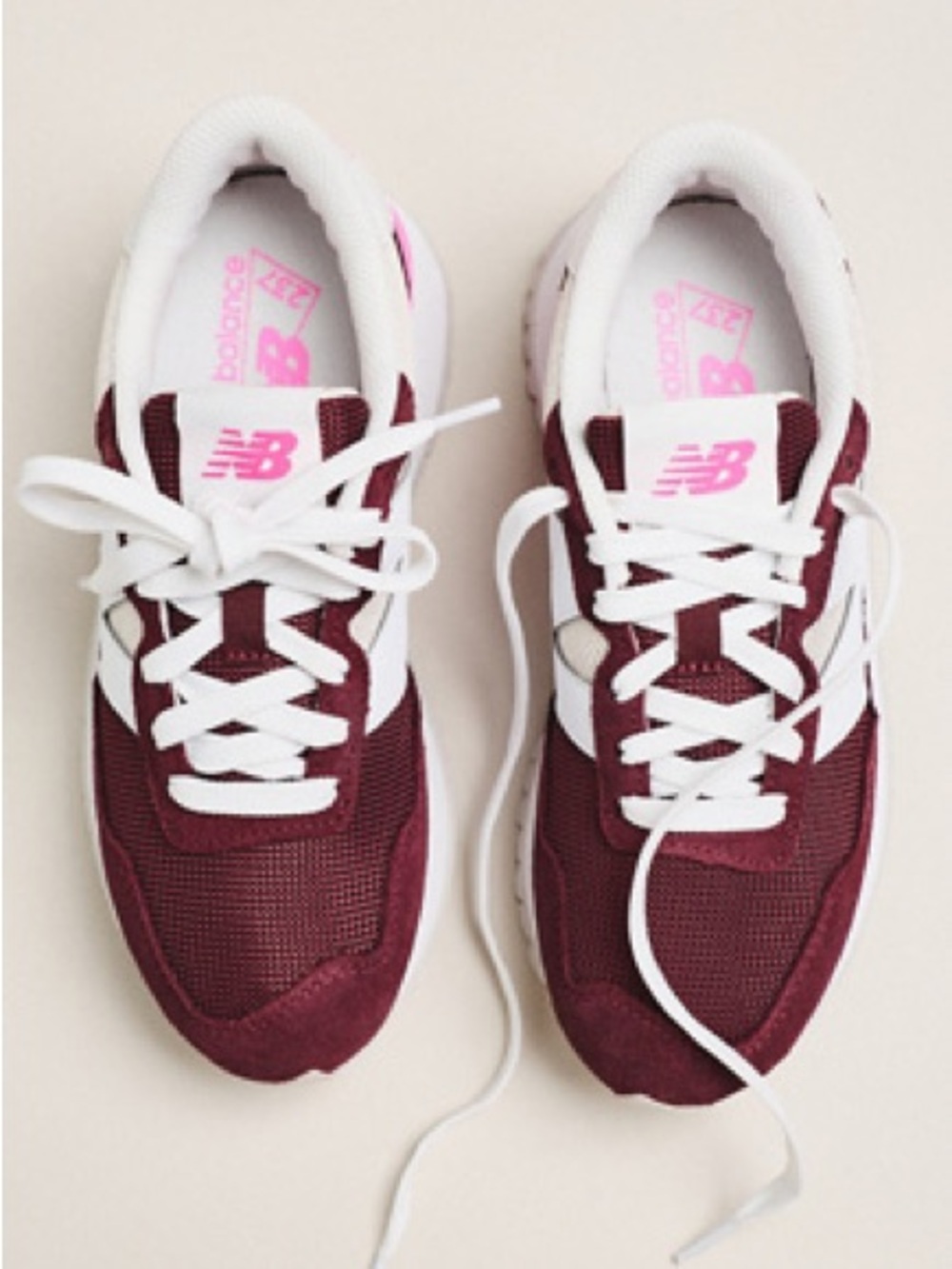 NIB New Balance Women's Maroon and White Retro Runner with Pink Logo